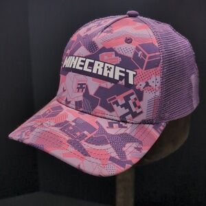 MineCraft Women's Purple/Pink Block Pattern Mesh/Snapback Trucker Hat.